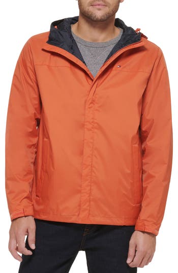 Shop Tommy Hilfiger Hooded Rain Slicker Jacket In Burnt Orange