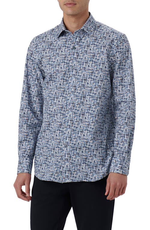 Bugatchi Julian Abstract Print Cotton Button-Up Shirt Dusty-Blue at Nordstrom,