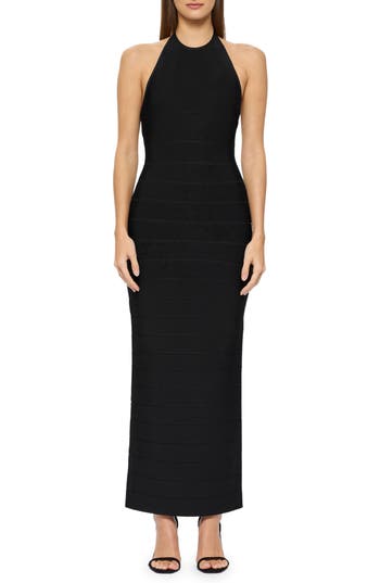 Herve Leger Halter Bandage Gown In Black