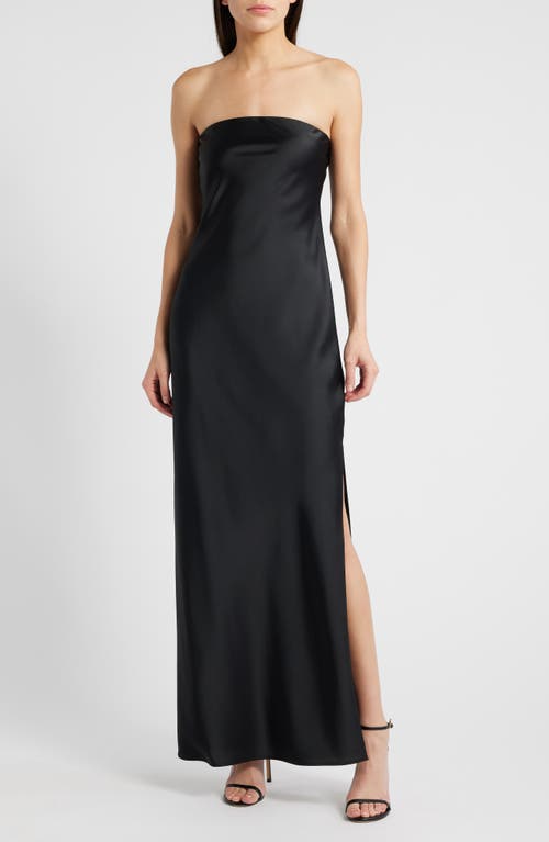 Wayf Odelle Strapless Satin Maxi Dress In Black