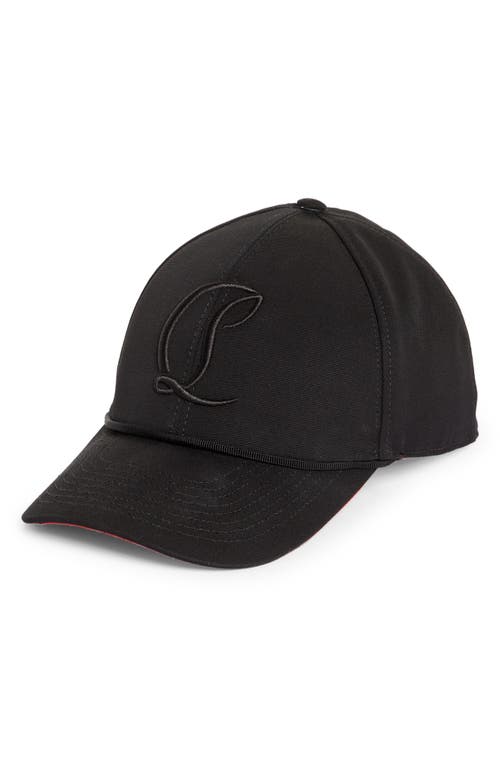 Christian Louboutin Mooncrest Embroidered Monogram Cotton Canvas Baseball Cap In Black/silver