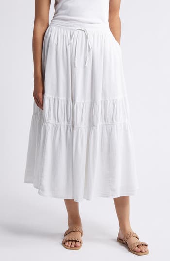 Caslon® Tiered Linen Blend Midi Skirt | Nordstrom