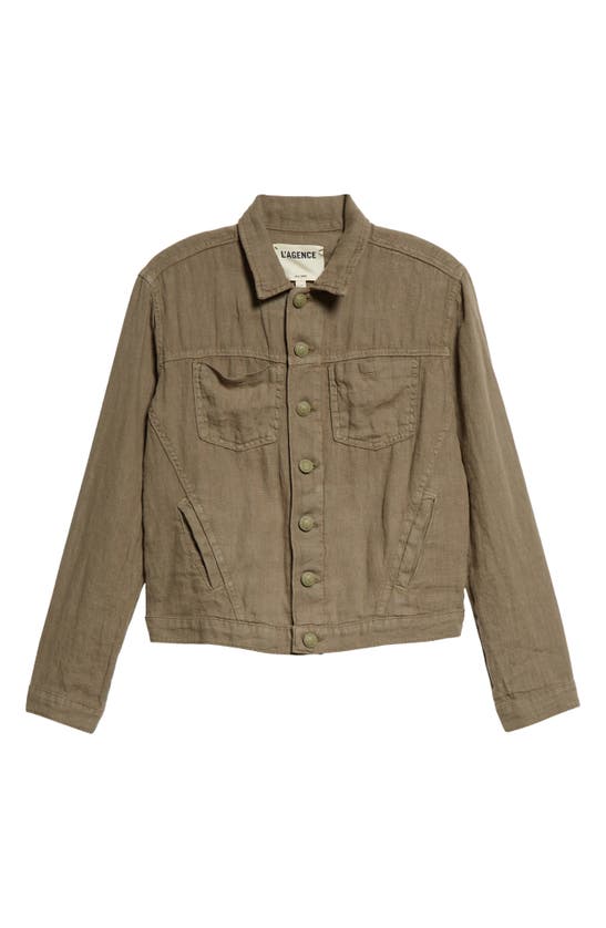 Shop L Agence Celine Slim Linen Jacket In Covert Green