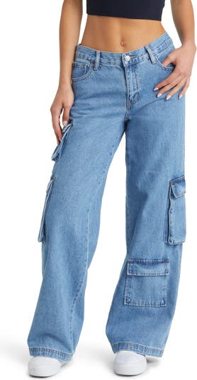 Hefty Mid Blue Cargo Baggy Jeans