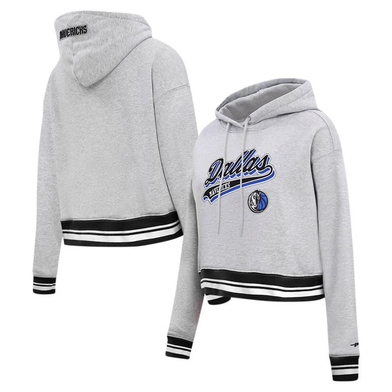 Shop Pro Standard Heather Gray Dallas Mavericks Script Tail Cropped Pullover Hoodie