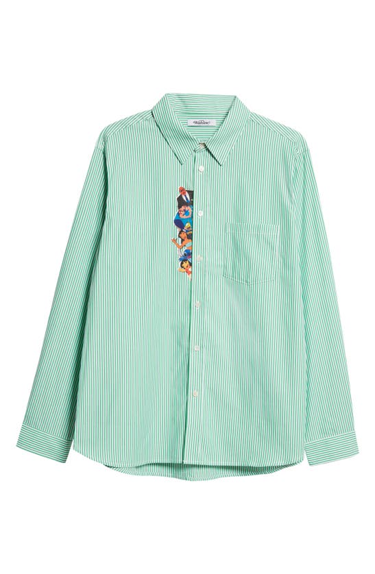 Wahine X Disney Gender Inclusive 'lilo & Stitch' Waimea Stripe Button-up Shirt In Green/ White