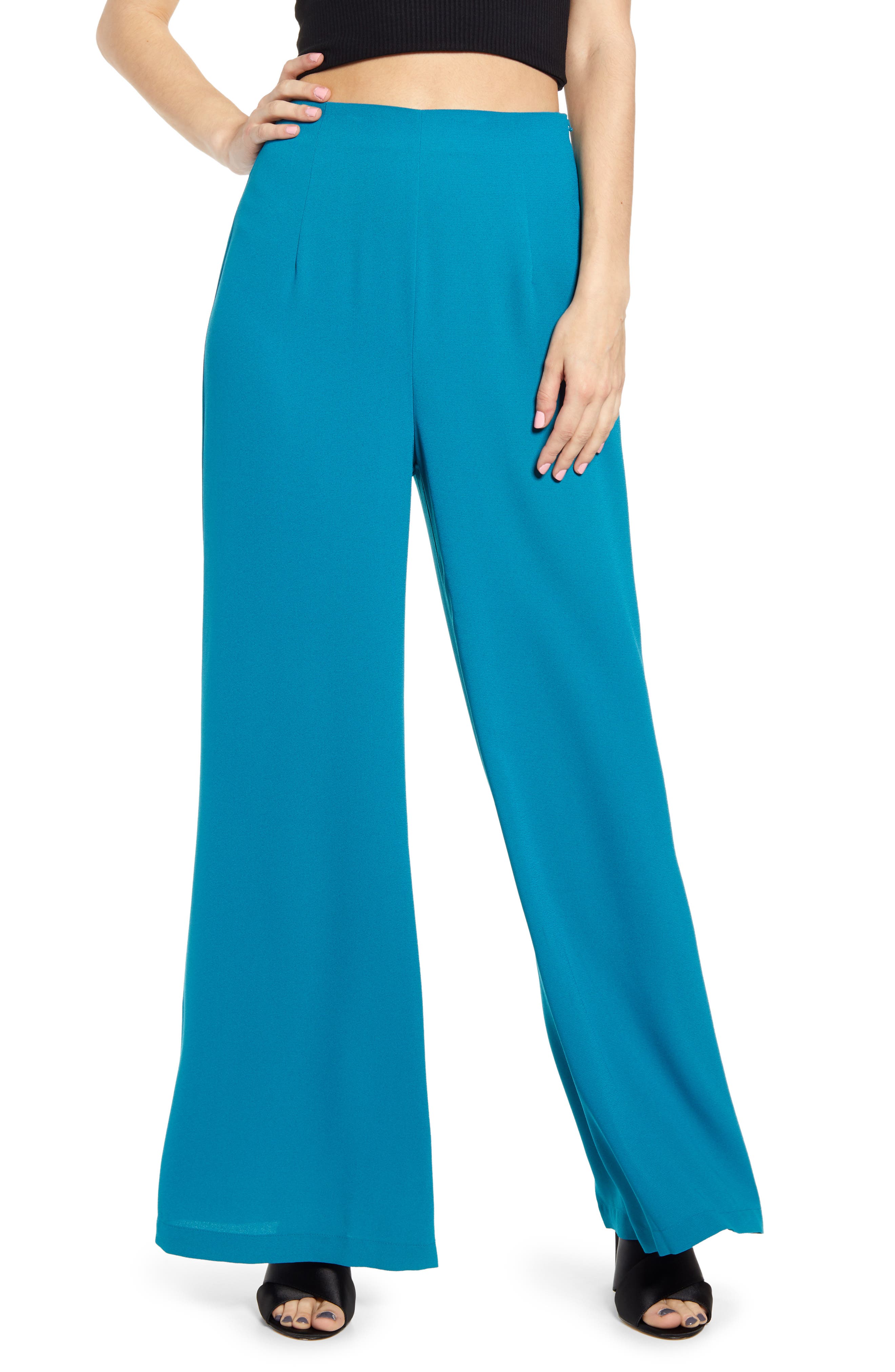  High Waist Wide Leg Pants, Main, color, TEAL OCEAN
