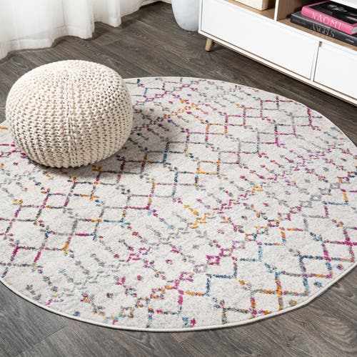 Jonathan Y Moroccan Hype Boho Vintage Diamond Round Area Rug In Ivory/multi