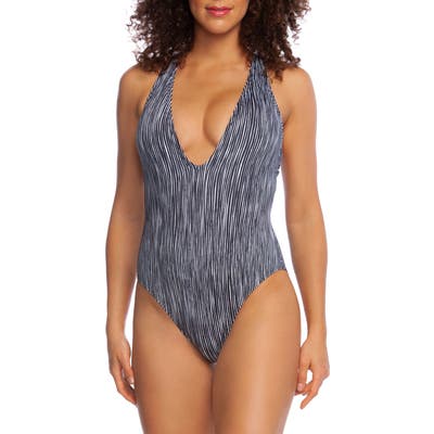 La Blanca Ripple Plunging Mio One-Piece Swimsuit, Black