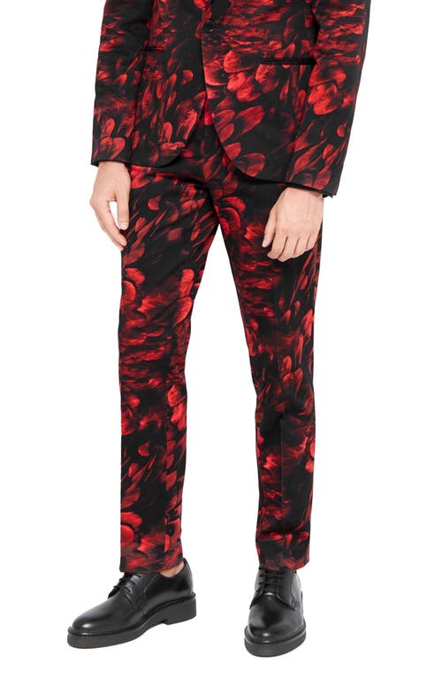 Shop Twisted Tailor Heron Skinny Fit Red Floral Stretch Cotton Trousers