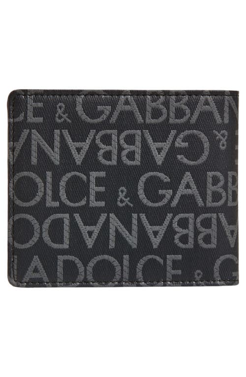 Dolce & Gabbana Coated Canvas Wallet With With All-over Logo In Black/grey