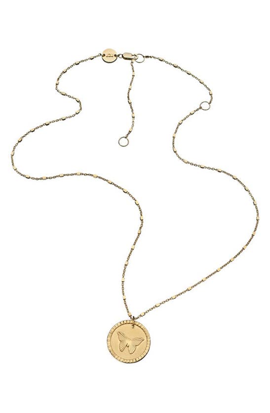 Shop Jennifer Zeuner Amelia Butterfly Coin Pendant Necklace In Yellow Gold