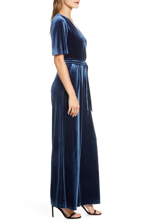 Eliza J Wide Leg Faux Wrap Jumpsuit In Blue
