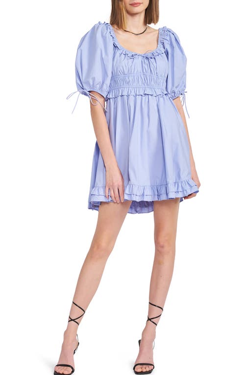 En Saison Danielle Puff Sleeve Cotton Minidress in Blue