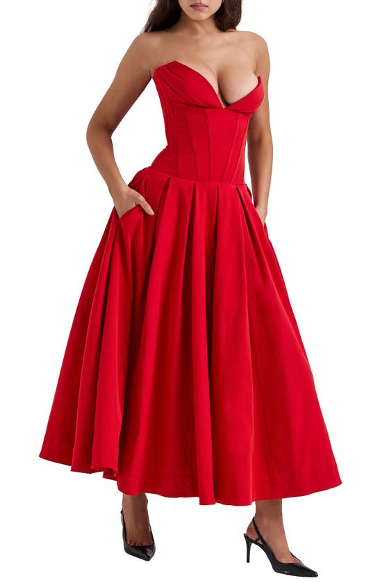 Shop House Of Cb Lady Strapless Midi Dress In Salsa