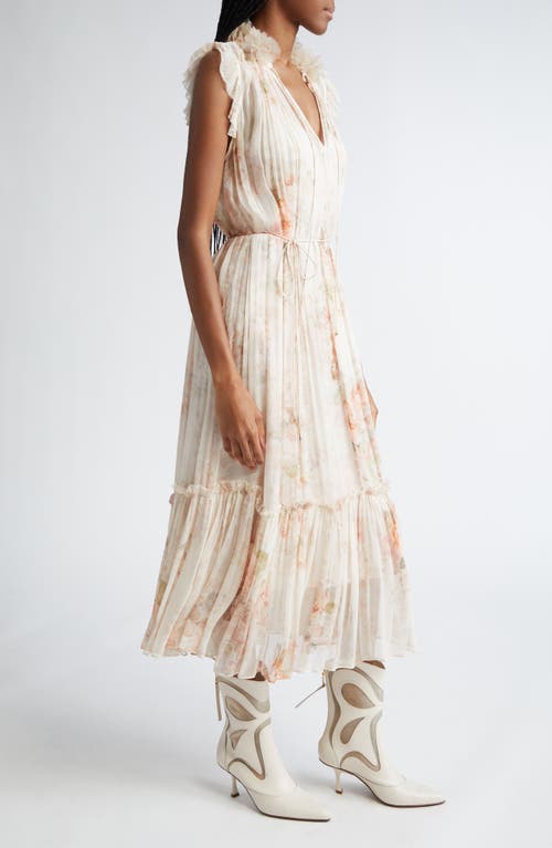 Shop Zimmermann Illustration Floral Flutter Chiffon Midi Dress In Cream Rococo Floral