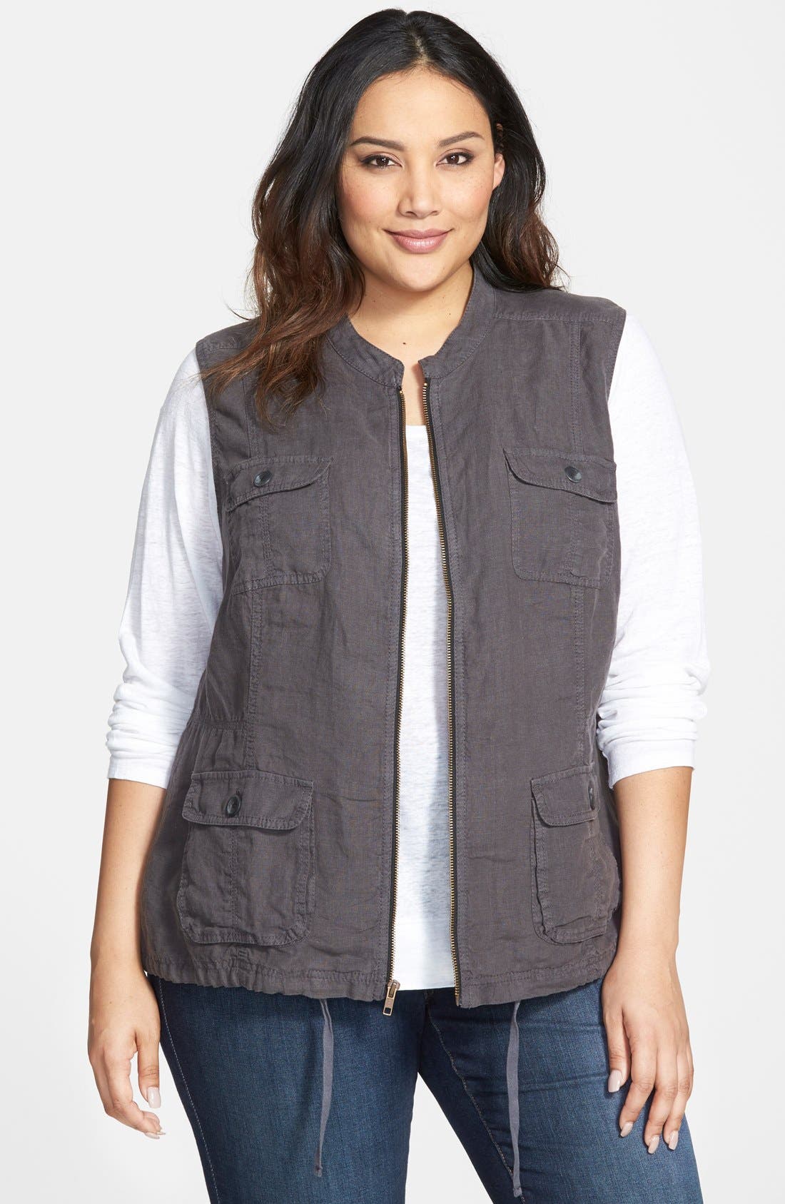 Caslon® Linen Utility Vest (Plus Size) Nordstrom