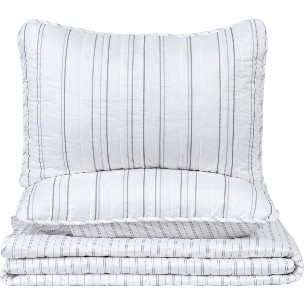 Woven & Weft Stripe Quilt & Sham Set In Grey