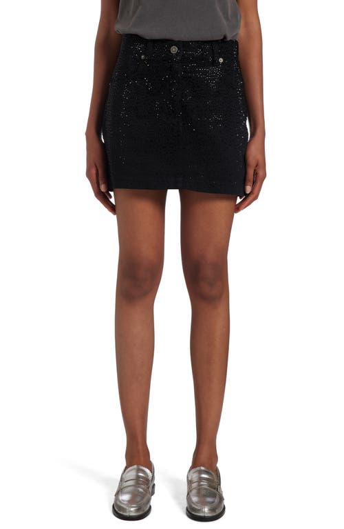 Crystal Embellished Denim Miniskirt in Black