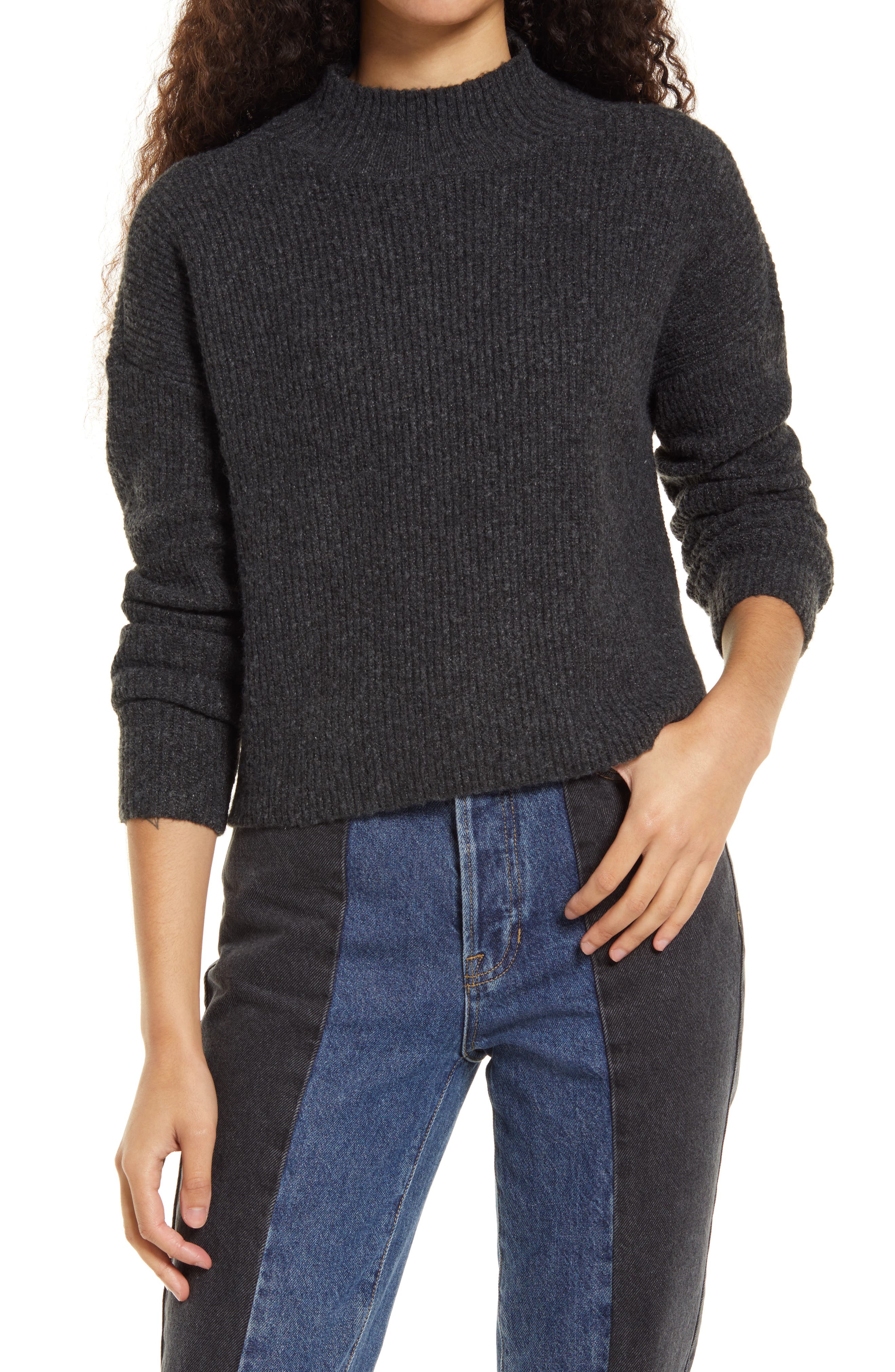 gray mock neck sweater