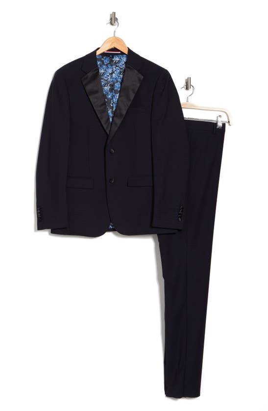 Soul Of London Tuxedo Notch Satin Lapel Suit In Navy