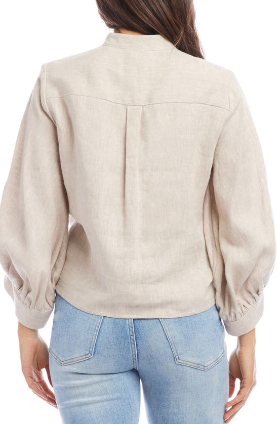 Shop Karen Kane Tie Front Linen Button-up Shirt In Oatmeal