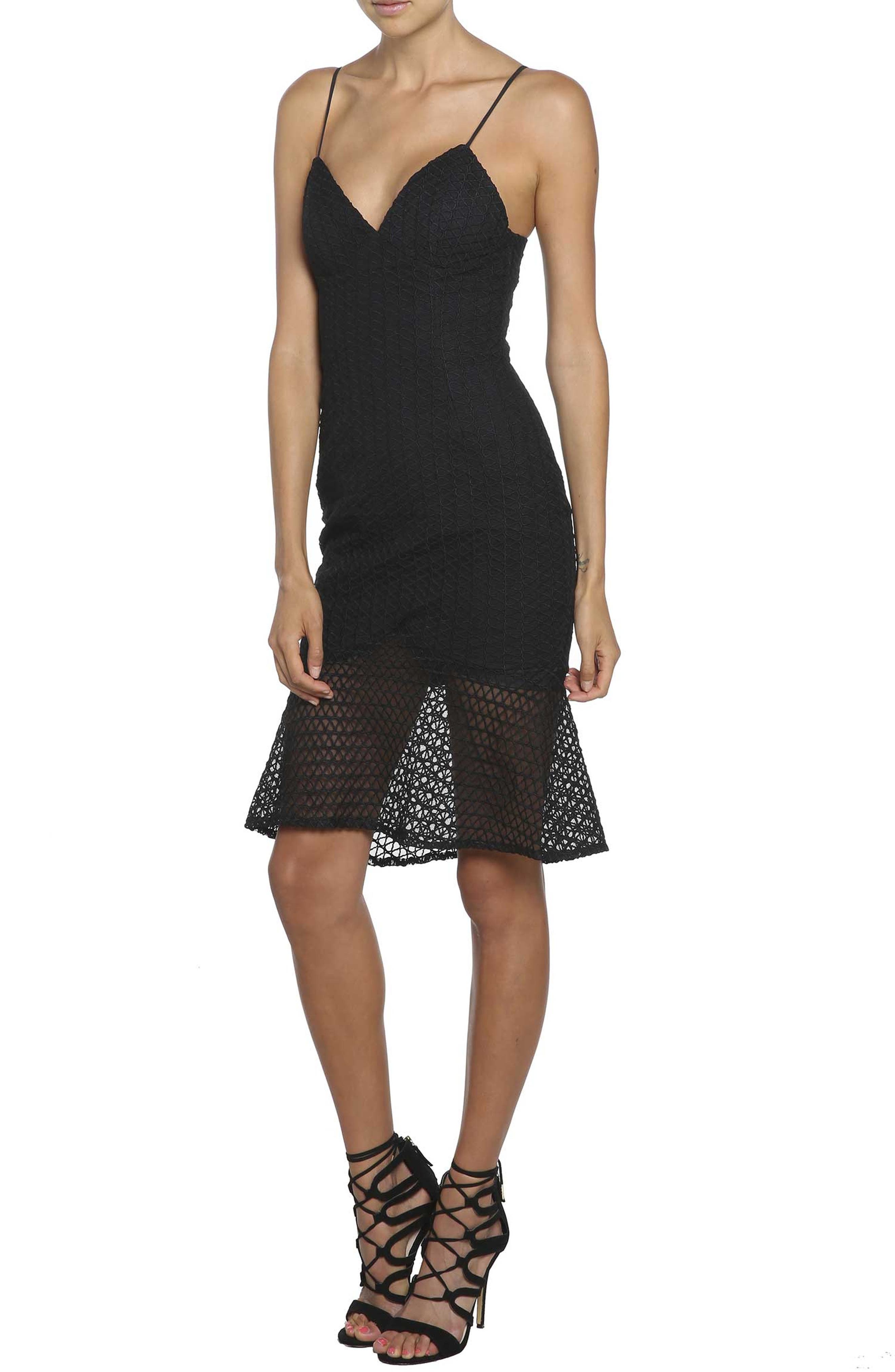 Bardot Neptune Fishtail Hem Lace Body-Con Dress, Black