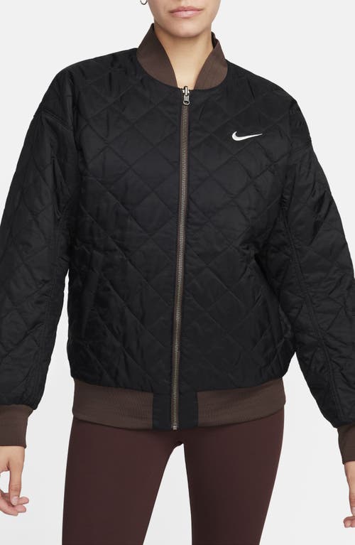 Nike Sportswear Reversible Varsity Quilted Bomber Jacket In Baroque Brown/black/sail