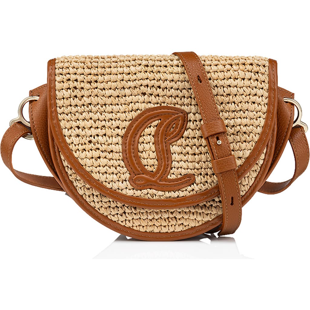 Christian Louboutin By My Side Raffia & Leather Crossbody Bag In Brown
