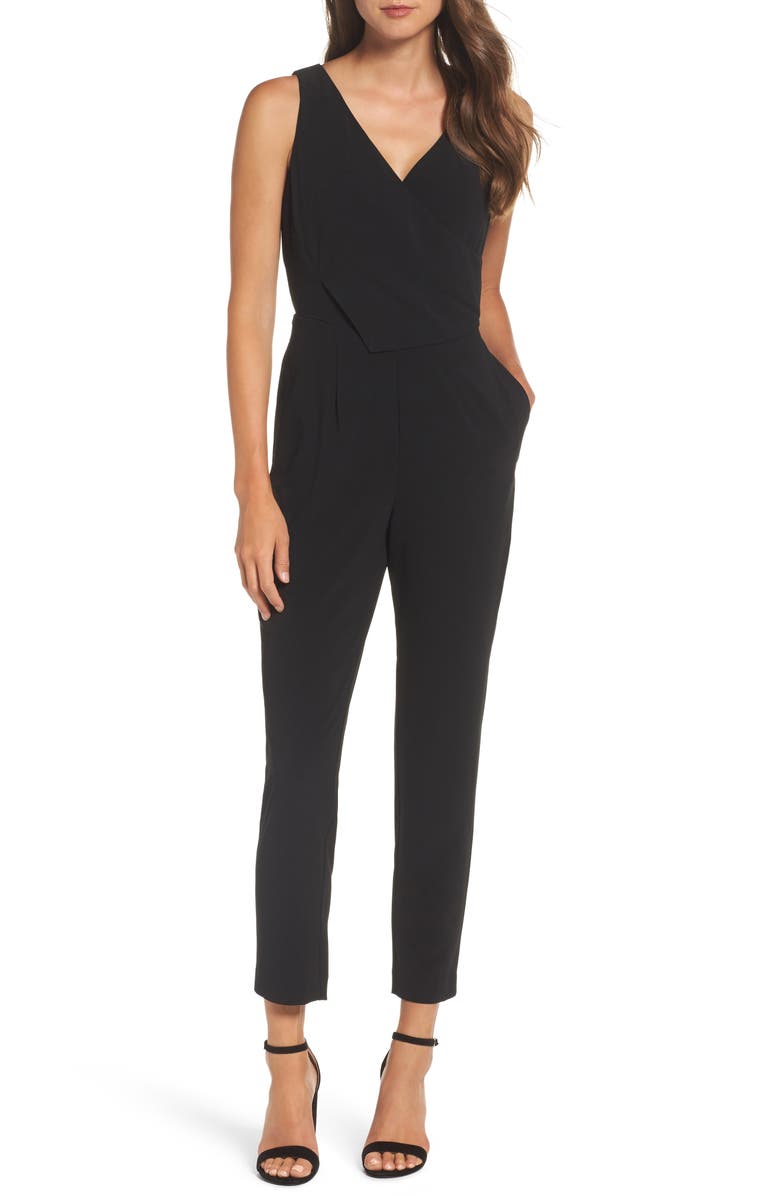 ALI & JAY Sleeveless Slim Leg Asymmetrical Jumpsuit, Main, color, BLACK