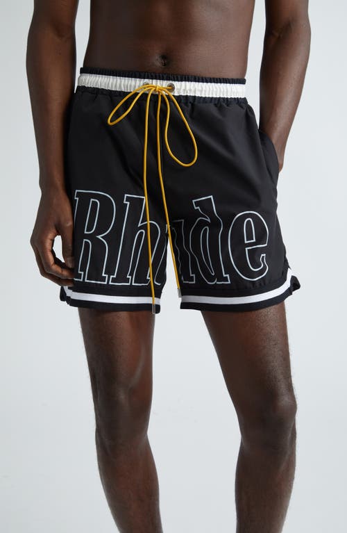 Rhude Logo Drawstring Waist Shorts in Black at Nordstrom, Size Medium