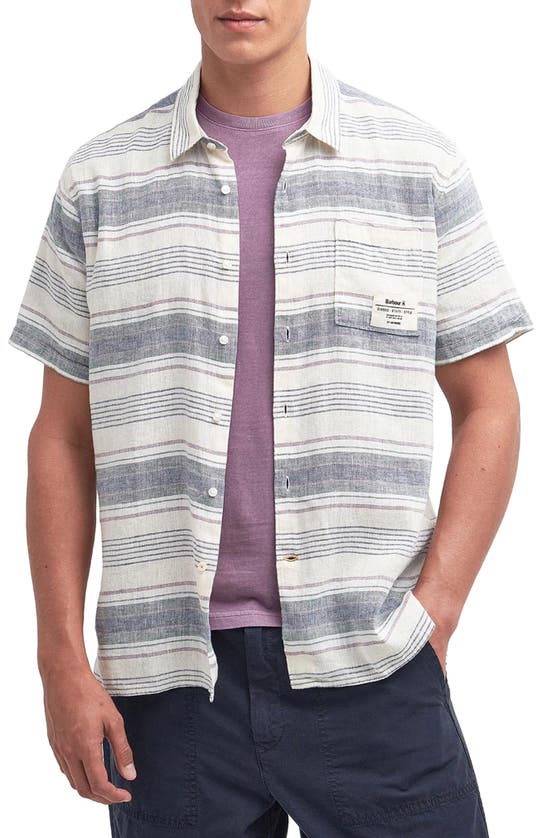 Shop Barbour Crimwell Stripe Short Sleeve Linen & Cotton Button-up Shirt In Whisper White
