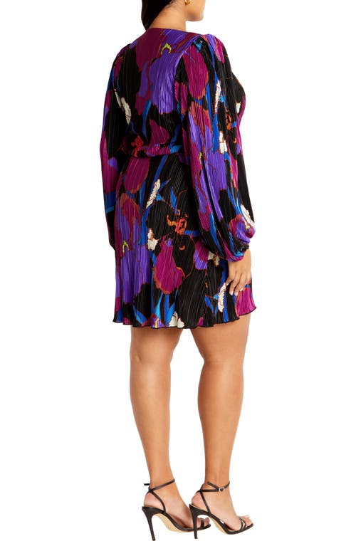 Shop City Chic Kira Floral Print Long Sleeve Plissé Faux Wrap Dress In Wild Flower