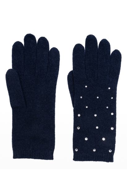 Carolyn Rowan Accessories Crystal Embellished Cashmere Gloves In Navy
