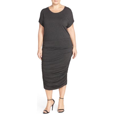 Plus Size Vince Camuto Side Ruched Jersey Midi Dress, Grey (Plus Size) (Nordstrom Exclusive)