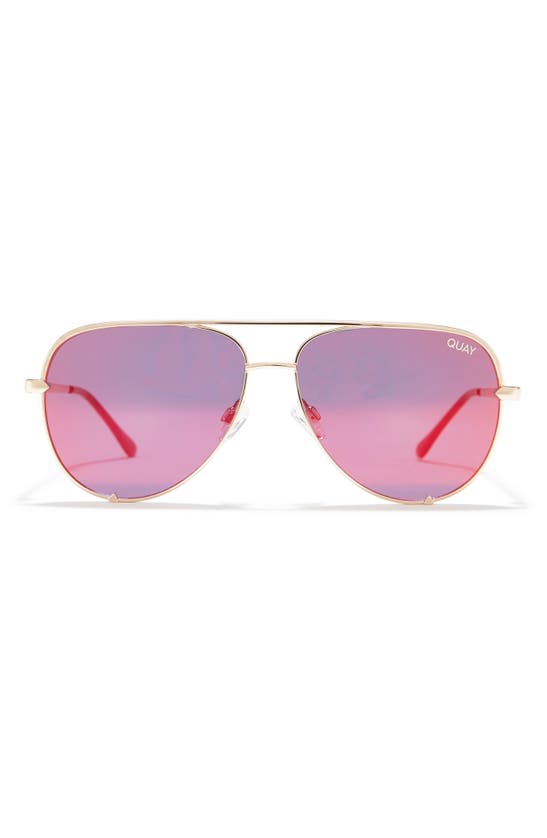 Quay High Key Mini 51mm Aviator Sunglasses In Gold/ Orange Red