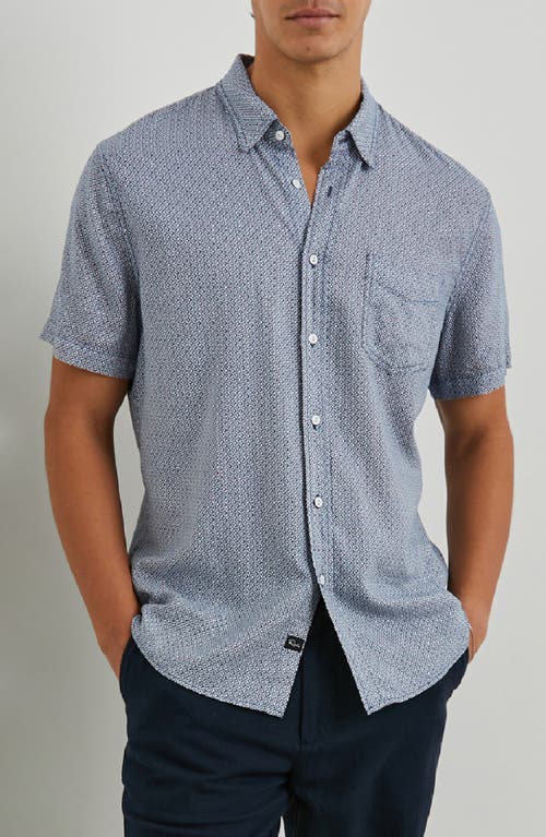 Shop Rails Carson Geometric Print Short Sleeve Linen Blend Button-up Shirt In Crown Jewel Sapphire