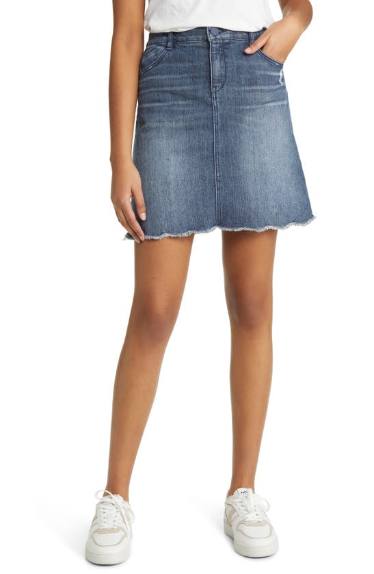 Wit & Wisdom 'ab'solution Scalloped Hem A-line Denim Skirt In Mid Blue