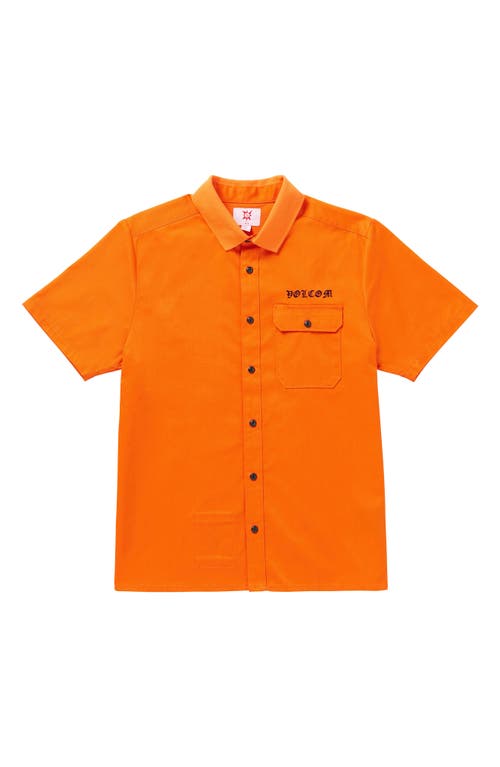 Yusuke Short Sleeve Graphic Button-Up Shirt in Orange