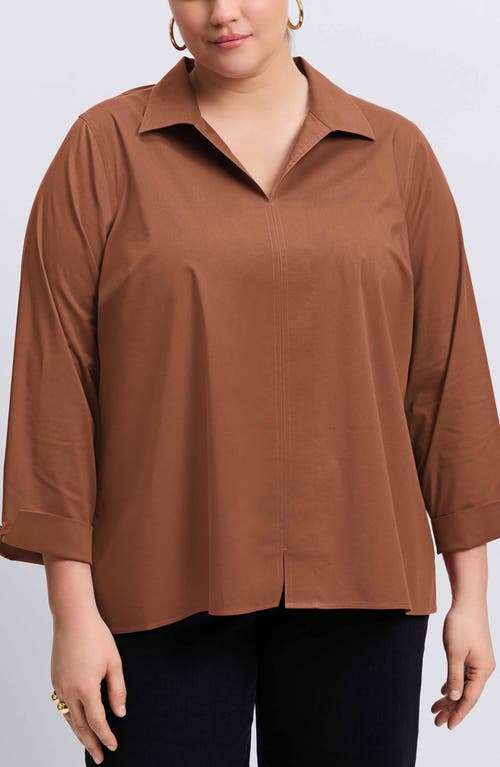 Shop Foxcroft Agnes Smocked Cuff Blouse In Macchiato