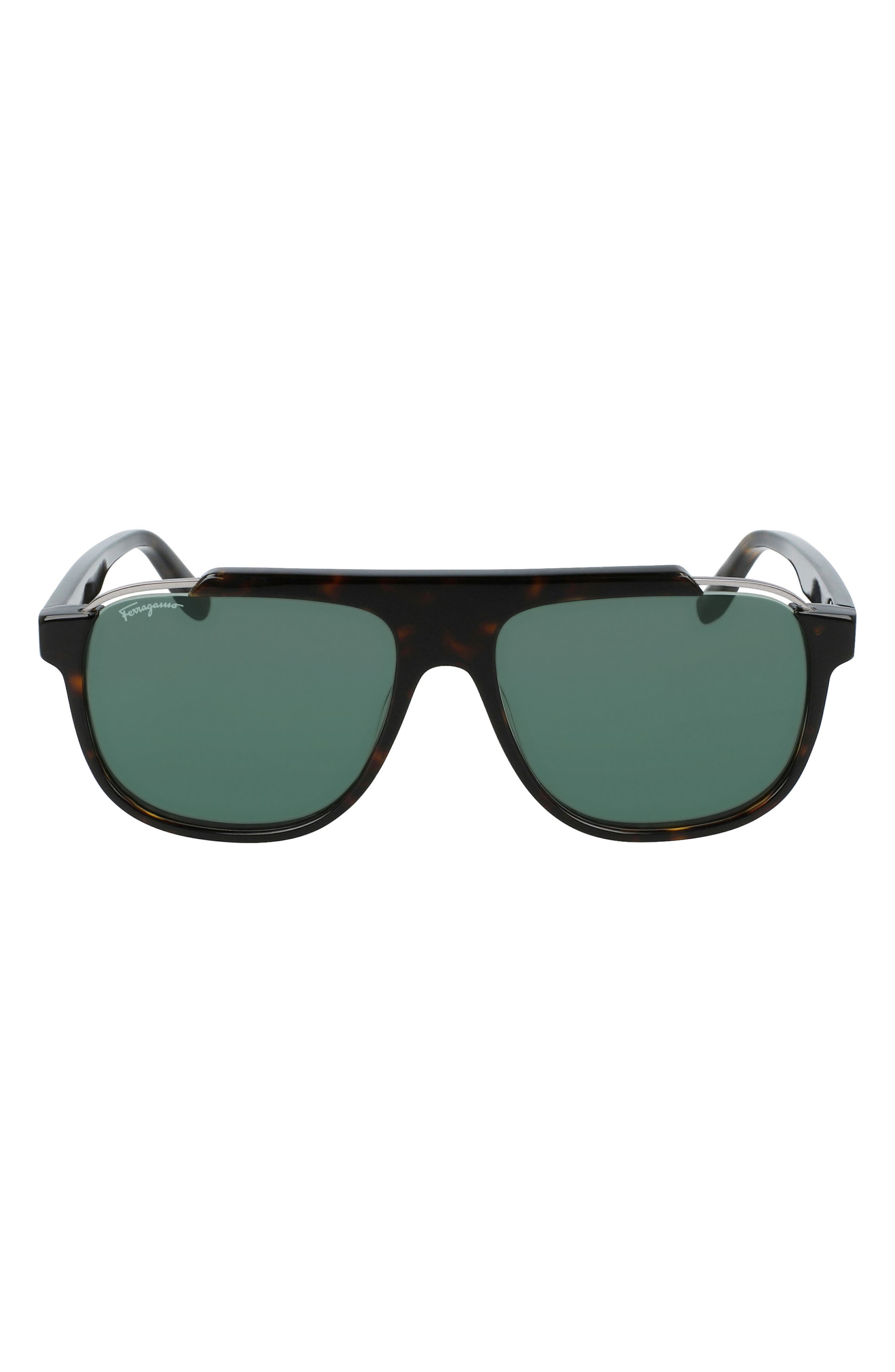 Salvatore Ferragamo 58mm Rectangle Sunglasses in Dark Tortoise/Green at Nordstrom