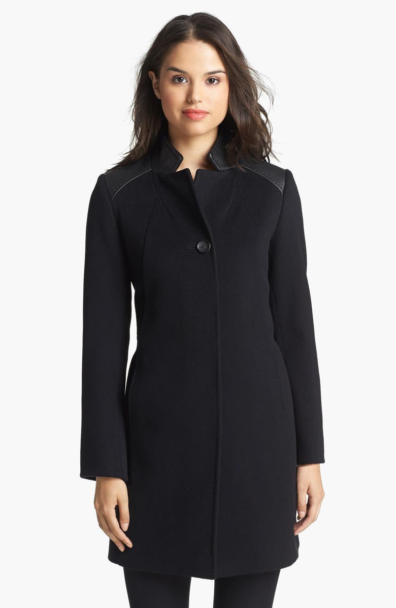 Cinzia Rocca Leather Shoulder Wool Coat | Nordstrom