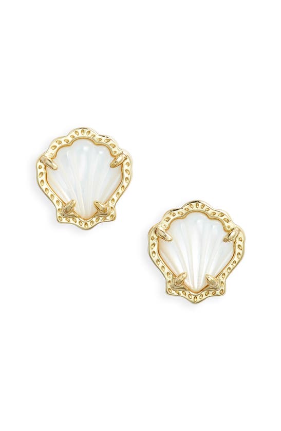 Shop Kendra Scott Brynne Shell Stud Earrings In Gold Ivory Mother Of Pearl