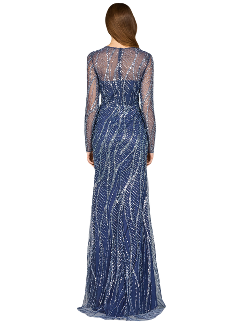 Shop Lara New York Long Sleeve Sheath Gown With Silver Beads In Blue