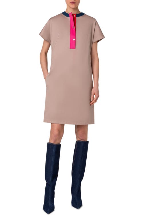 Akris Punto Colorblock Cotton Gabardine Stretch Short-sleeve Shift Dress In Beige-pink-red-ink
