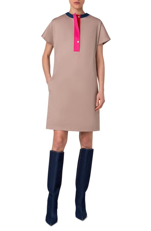 Akris punto Colorblock Henley Cotton Gabardine Dress Beige-Pink-Red-Ink at Nordstrom,