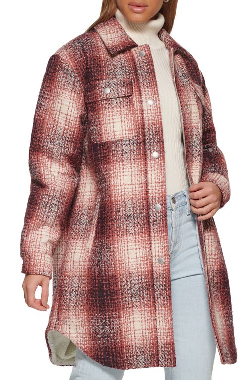 Shop Levi's Plaid Faux Shearling Lined Long Shirt Jacket In Blush Ombre