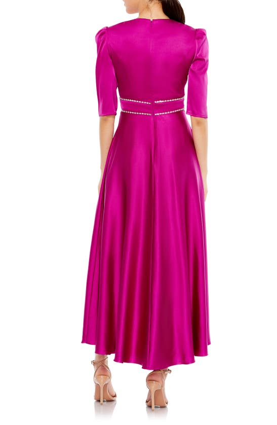 Shop Mac Duggal Rhinestone Trim Satin Gown In Fuchsia