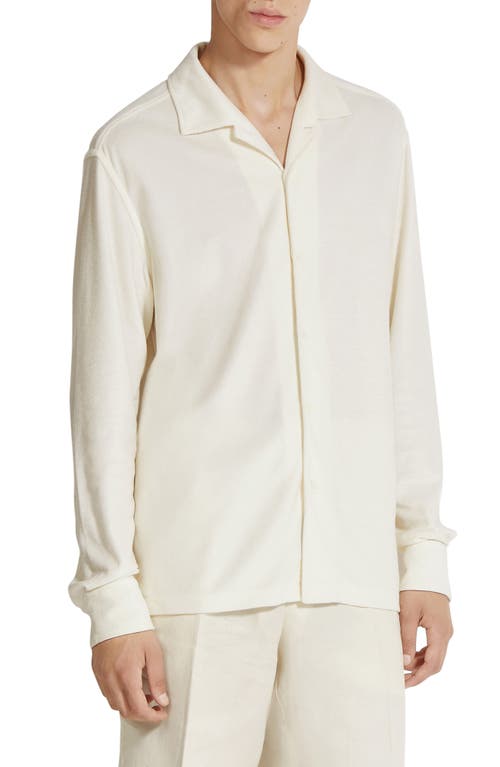 Shop Zegna Sponge Cotton & Silk Knit Button-up Shirt In Calcare