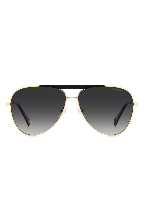 Polaroid 61mm Flat Front Polarized Aviator Sunglasses In Gold Black/gray Polar